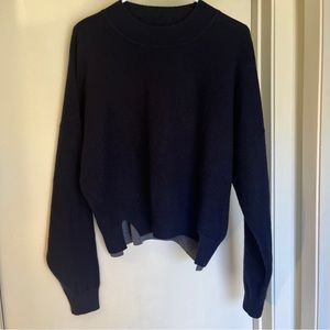 Naadam Navy and Gray Boxy Crop Cashmere Sweater